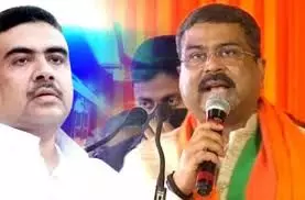 नंदीग्राम में केंद्रीय मंत्री धर्मेंद्र प्रधान की पदयात्रा के दौरान हमला नंदीग्राम में केंद्रीय मंत्री धर्मेंद्र प्रधान की पदयात्रा के दौरान हमला