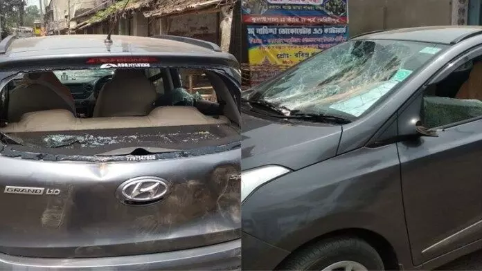 शुभेंदु अधिकारी के भाई सौमेंदु की कार पर हमला शुभेंदु अधिकारी के भाई सौमेंदु की कार पर हमला