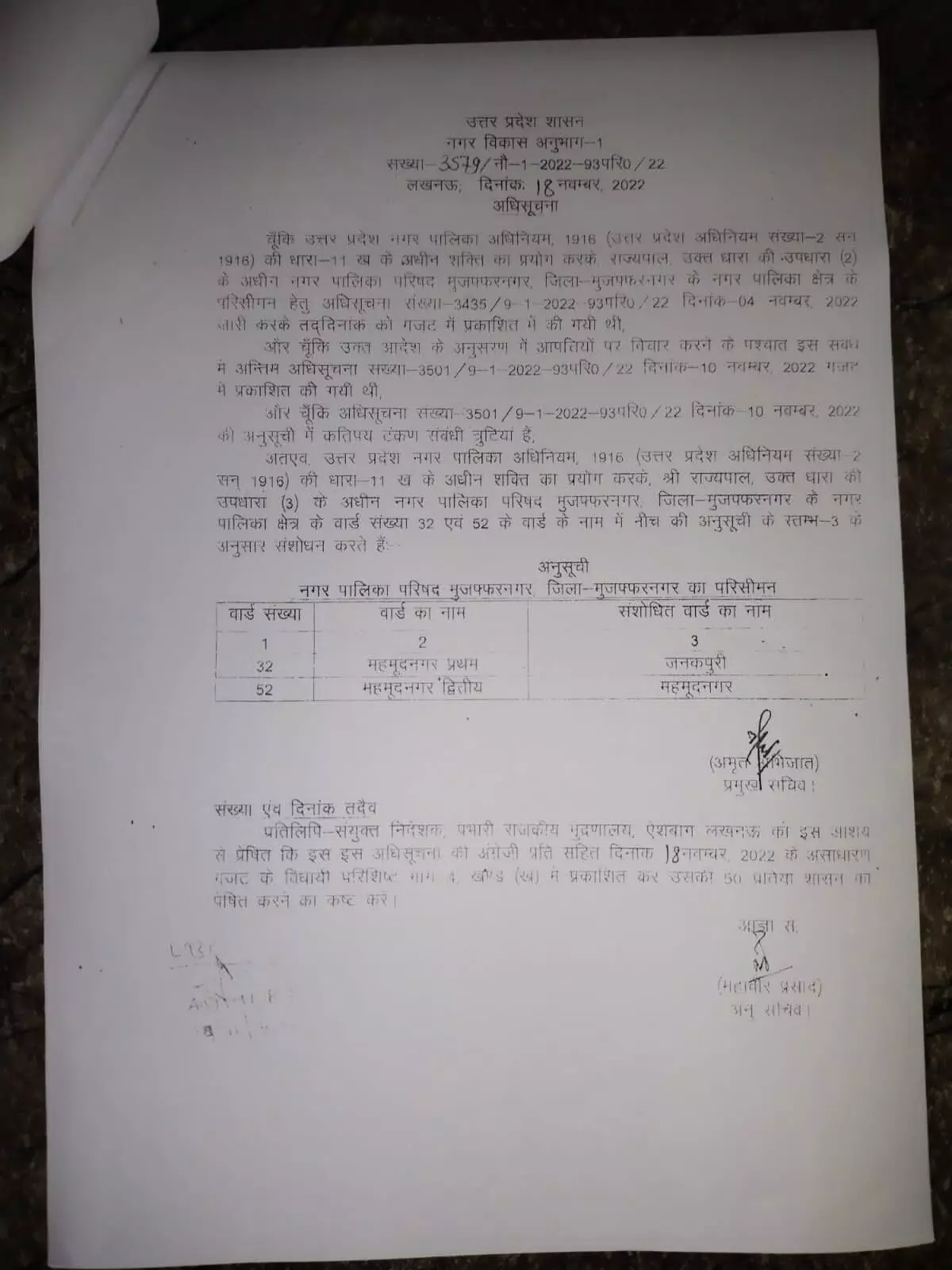 मुजफ्फरनगर पालिका के दो वार्डों के नाम बदले